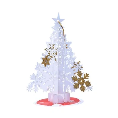 Image of MONOJLY Christmas Cards 3D Popup Snowflake Tree Greeting Card Message Decoration for Invitation 2024 New Year
