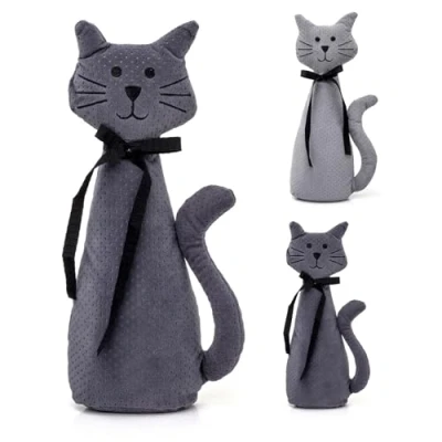 Image of 30cm Velvet Cat Doorstop Novelty Indoor Grey Doorstops Animal Decorative Weighted Door Stopper Colour Varies One Supplied
