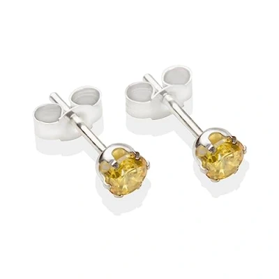 Image of Sterling silver 4mm Citrine CZ crystal stud earrings. Gift box