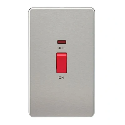 Image of KnightsBridge 45A 2G DP 230V Screwless Brushed Chrome Switch With Neon