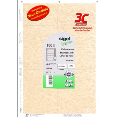 Image of Sigel Print Your Own Business Cards DP719 Beige Perga Background Design, Finely Perforated, 10 A4 sheets, 200g, 100