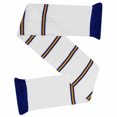 Image of GIFTS 4 ALL Retro Style Torquay United Fans Bar Scarf, White Blue &amp; Yellow Football Match Day Scarf