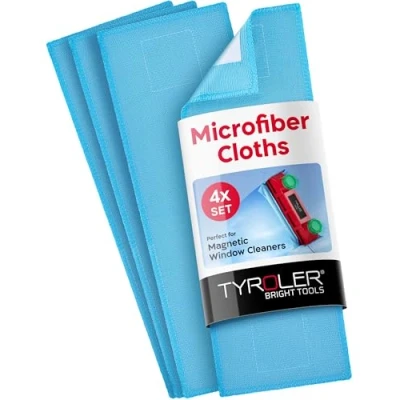 Image of Tyroler Pack of 4 Replacement Microfiber Cleaning Cloth Used With The Glider Magnetic Window Cleaner Super soft, Non Abrasive Highly Absorbent Cloths Best for Glass Windows,and More