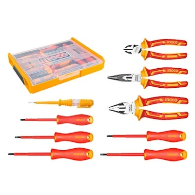 Image of INGCO 9Pcs 1000V VDE Insulated Hand Tools Set with 5Pcs Screwdriver and 3Pcs Plier 1Pcs Test Pencil HKTV01H091