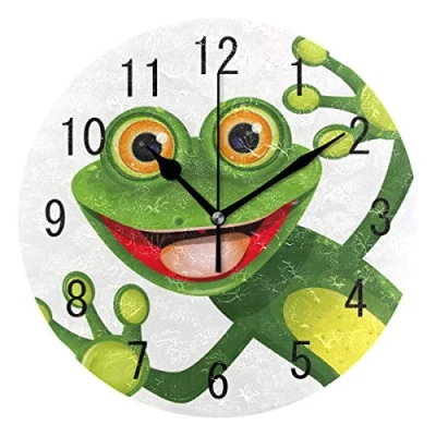 Image of Use7 Home Decor Cartoon Green Frog Round Acrylic Wall Clock Non Ticking Silent Art for Living Room Kitchen Bedroom