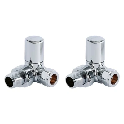 Image of Milano Modern Pair of Chrome Corner Heated Towel Rail Radiator Valves