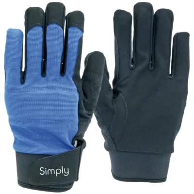 Image of Simply Unisex Slmg001 Synethic Leather Mechanic Gloves, Black &amp; Blue, M UK