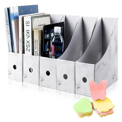 Image of HINATAA File Magazine Holder,5 PCS Kraft Paper Rack files Folder ,Storage Organiser Sorter storage Shelf excellent for school dormitory,office,home (Marble)