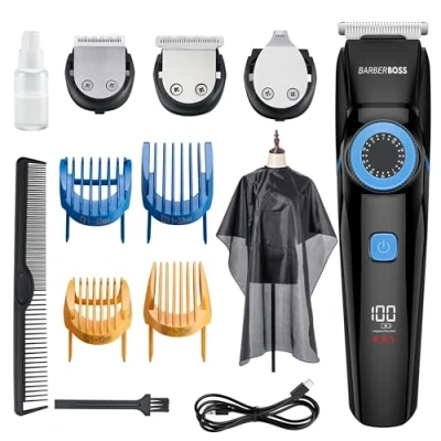 Image of BarberBoss 3 in 1 Hair Clipper’s, Men’s Grooming Kit Detail, &amp; Beard Trimmer, Precision Dial, Cutting Blades, LED Display, USB Rechargeable, and 100% Waterproof, QR 6087