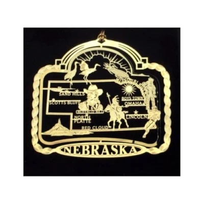 Image of Nations Treasures Nebraska State Brass Christmas ORNAMENT Souvenir Gift Omaha Lincoln Sand Hills