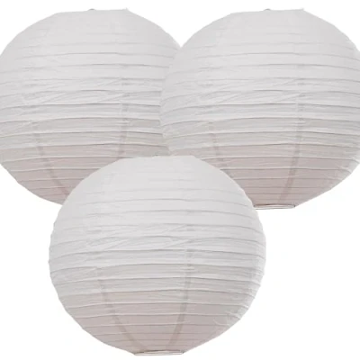 Image of 12inch Diameter Paper Lanterns, Lampshades in White for Bedrooms Living Rooms and Hallways, ES/BC, (Pack of 3)