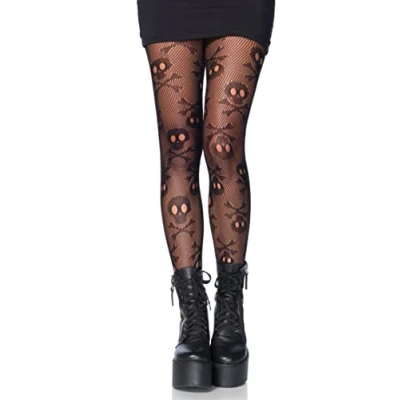 Image of Leg Avenue Women&#039;s Skull Fishnet Tights, Pirate Skull, 1X