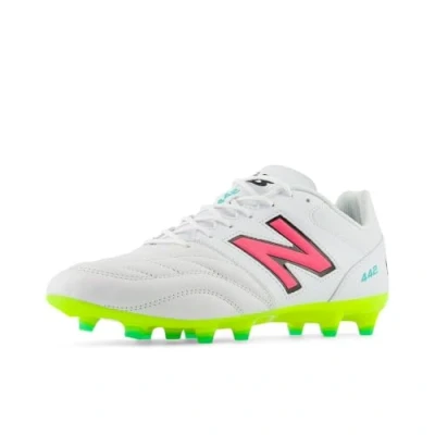 Image of New Balance men&#039;s 442 Team Fg V2 Soccer Shoe, White/Hi lite/Neon Pink, 8.5
