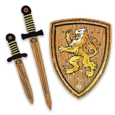 Image of Liontouch WoodyLion Set For Kids Woodlike Toy Sword, Shield &amp; Dagger in Foam Outdoors Pretend Play Safe And Flexible Weapon Accessories with Gemstones Dress Up Costumes Boys Girls