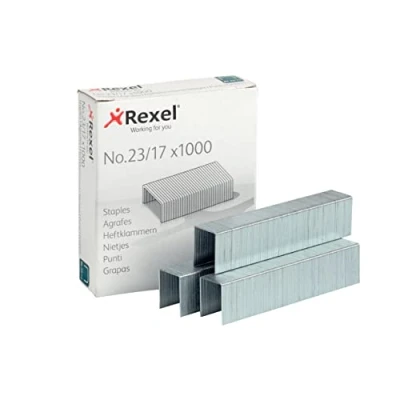 Image of Rexel No.23/17 mm Heavy Duty Staples, For Stapling up to 130 Sheets, Use with Staplers, Box of 1000, 2101052