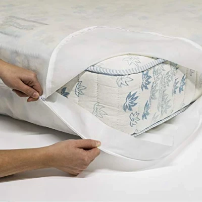 Image of Allergosystem Anti Dust Mite Mattress Cover with Zip for Double Bed, Polypropylene (PP), White, 170x200x20 e 2: 50x80 cm