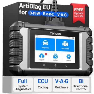 Image of TOPDON ArtiDiag EU Multi Brand Car Diagnostic Case, Full System Diagnosis for BMW/BENZ/VAG Models, Bi Directional Control Scanner, ECU Online Coding, All Maintenance Services, Lifetime Free Updates