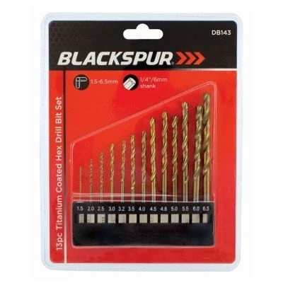 Image of 13pc Titanium Coated 1.5 6.5mm Steel Hex Shank Drill Bit Set By Blackspur