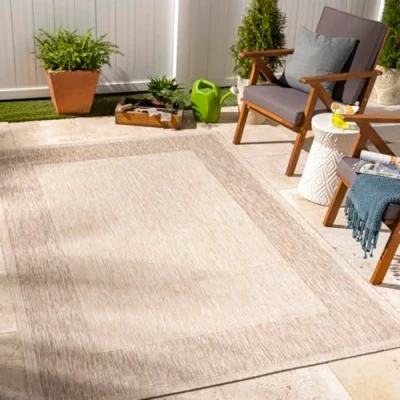 Image of Livabliss CreteIndoor Outdoor Rug Large Boho for Living Room 200x275cm, Dining, Kitchen Vintage Patterned Neutral &amp; Coloured Rugs, Waterproof, Stain Durable, Ivory and Beige