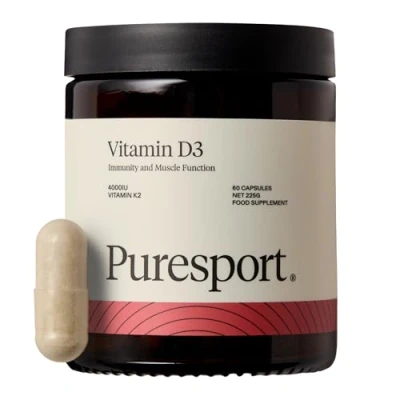 Image of Puresport Vitamin D3 (60 Capsules) 4000IU + K2 Supports Bone Health and Immune Function Using Vegan Friendly Sourced from Marine Algae Informed Sport Certified