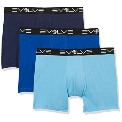 Image of Evolve Men&#039;s Cotton Stretch 3 Pack 6&#039;&#039; Boxer Brief, Varsity Navy/Surf The Web/Alaskan Blue, S