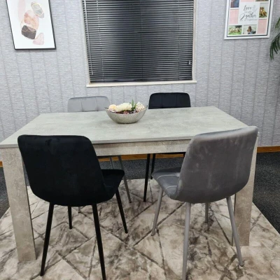 Image of KOSY KOALA Dining Table and 4 Chairs Stone Grey Effect Wood Black Velvet Room