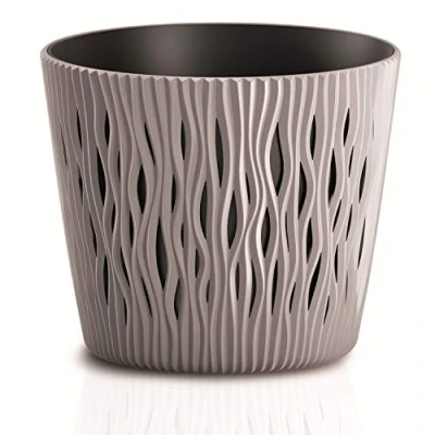 Image of Prosperplast Sandy Round Flower Pot Planter 2 in 1 incl. Plastic Plant (189 mm, Mocha)