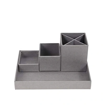 Image of Bigso Box of Sweden Desk Storage Organiser for Stationery Pen Holder with 4 Compartments Various Office Items Fibreboard and Paper Grey