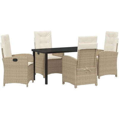 Image of vidaXL 5 Piece Garden Dining Set with Cushions, Beige Poly Rattan