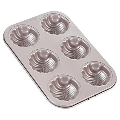 Image of CHEFMADE Madeleine Mold Cake Pan, 6 Cavity Non Stick Spherical Shell Madeline Bakeware for Oven Baking (Champagne Gold)