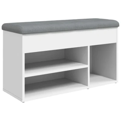 Image of vidaXL Shoe Bench Entryway Storage Seat Rack White Engineered Wood, Light Grey Cushion, 82x32x45.5 cm, Perfect for Living Room, Bedroom, Hallway 110 kg Capacity