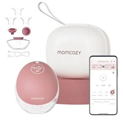 Image of Momcozy Hands Free Breast Pump Mobile Flow M9 Upgrade, Electric &amp; App Control, Personalized Multi Modes 15 Levels, Wearable Breastfeeding, 24mm (Cozy Red, 1 Count)