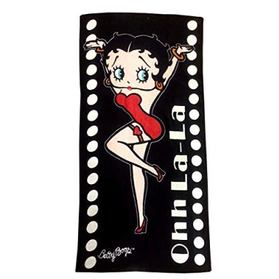 Image of Beach Towel Betty Boop Ohh La La, 70cm x 140cm, Ta Da Pose Circles Polka Dot, Black Red White, 100% Cotton Velour Printed Bath / Swimming by