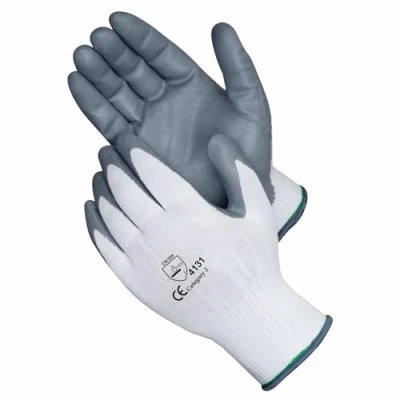 Image of A406 24 Pair Work Gloves Nitrile Coated White Grey Nylon Safety Garden Builders Mens Gardening (Large)