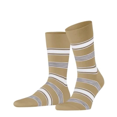 Image of FALKE Men&#039;s Marina Stripe M SO Cotton Patterned 1 Pair Socks, Beige (Jute 4093), 5.5 6.5