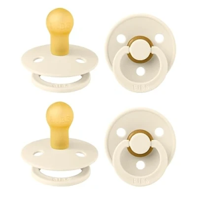 Image of BIBS Colour Soother 4 Pack, BPA Free Dummy Pacifier, Round Nipple. Natural Rubber Latex, Made in Denmark, Size 1 (0 6 Months), Ivory