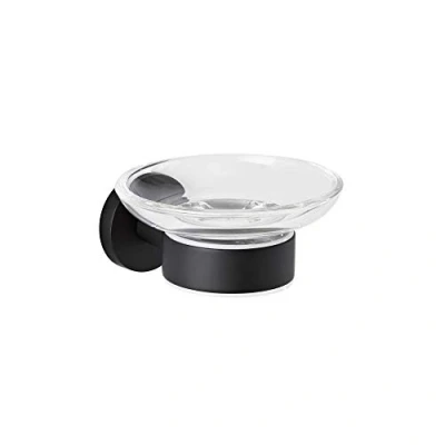 Image of Milano Nero Modern Round Wall Mounted Bathroom Glass Soap Dish Black Holder