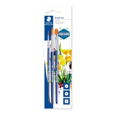 Image of STAEDTLER 989 SBK3 3ST Synthetic Paint Brush (Pack of 3), Multi Coloured
