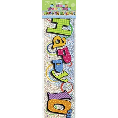 Image of Unique Party 10861 12ft Prism Happy 10th Birthday Banner