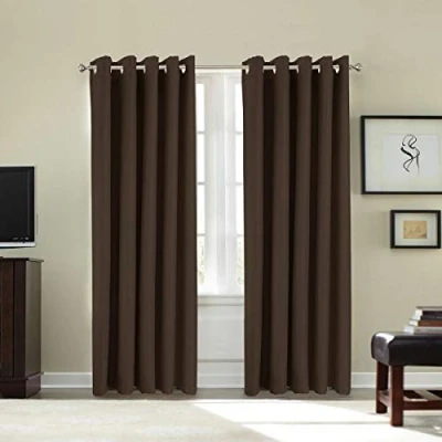Image of Blackout Thermal Curtains Eyelet Top Ring Luxury Curtain Pairs (Chocolate, 66&quot; x 54&quot;)