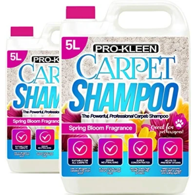 Image of Pro Kleen Carpet Shampoo Cleaner Solution 2 x 5 litres Spring Bloom Fragrance Professional Concentrate Works with All Machines