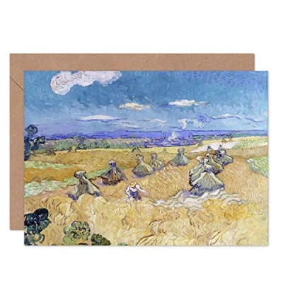 Image of Artery8 Vincent Van Gogh Wheat Fields With Reaper Auvers Fine Art Greeting Card Plus Envelope Blank Inside