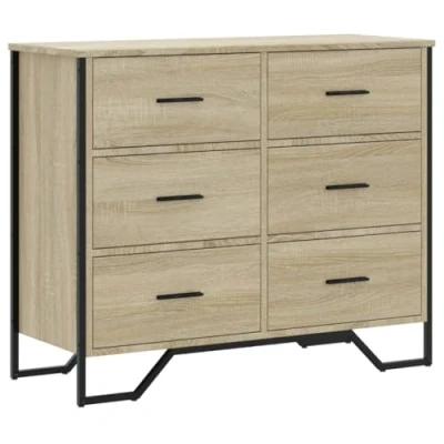 Image of vidaXL Chest of Drawers/Hall Storage Drawer Cabinet Sonoma Oak, Engineered Wood, 91x35.5x74.5 cm, 6 Drawers for Bedroom/Living Room