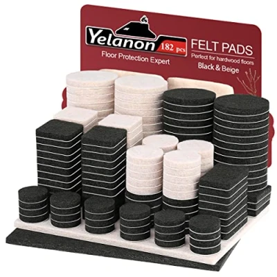 Image of Yelanon Felt Furniture Pads 182 Pcs Self Adhesive, Chair Pads, Anti Scratch Floor Protectors for Feet Legs, Hardwoods Floors, Black&amp;Beige