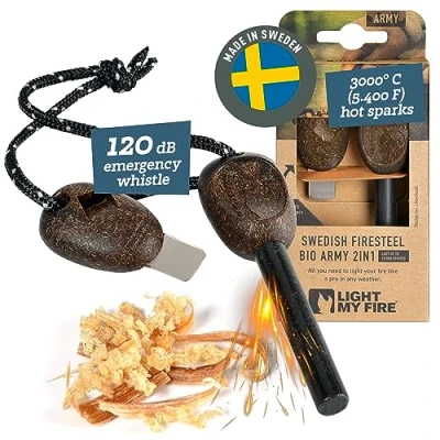 Image of Light My Fire Swedish Flint Starter Ferro Rod Survival Tools ARMY Steel Bushcraft Camping Gear and Kit 2 in 1 Striker 12,000 Strikes