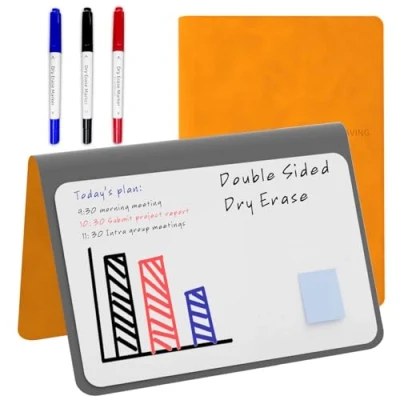 Image of NEWYES Mini Whiteboard A5, Wipe Clean Memo Board, Portable Whiteboards with 3 Colour Pencils, Suitable for Holding Meeting Notes, Shopping Lists, Household Plan and to Do Orange