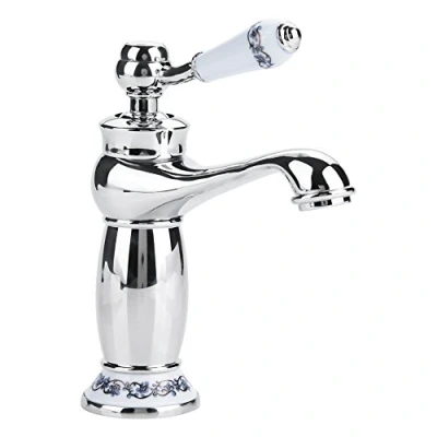 Image of Fdit Antique Brass Ceramic Bathroom Sink Tap Blue White Porcelain Chrome