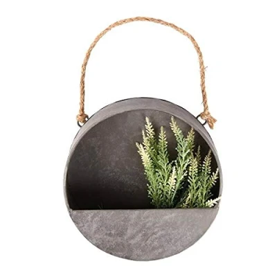 Image of SAVE 50%!! Hanging Zinc Silver Round Wall Planter Balcony Fence 20cm Diameter
