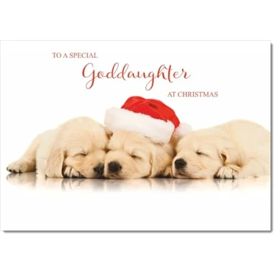 Image of doodlecards Goddaughter Christmas Card Puppies with Santa Hat Medium Size for Plain Envelope