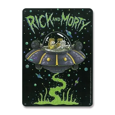 Image of Logoshirt®️ Rick and Morty I Space Cruiser Metal sign Tin plaque Magnet board Small DIN A5 Licensed original design
